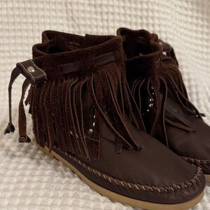 Brown Fringe Festival Moccasins for Women